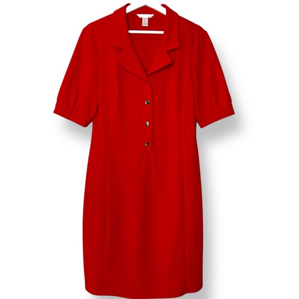LONDON TIMES Red Collared Dress Gold‎ Button Pullover Size 14